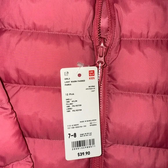 Girls Uniqlo Pink Puffer Jacket - Picture 2 of 3
